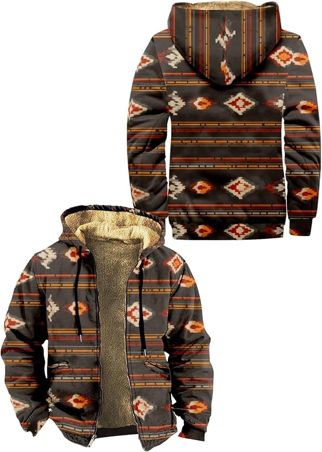 Retro Aztec Print Fleece Hooded Jacket 20