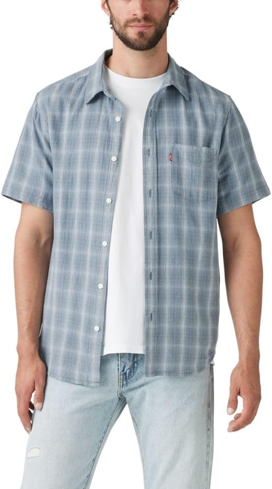 Leon Plaid Steam Blue Cotton Linen