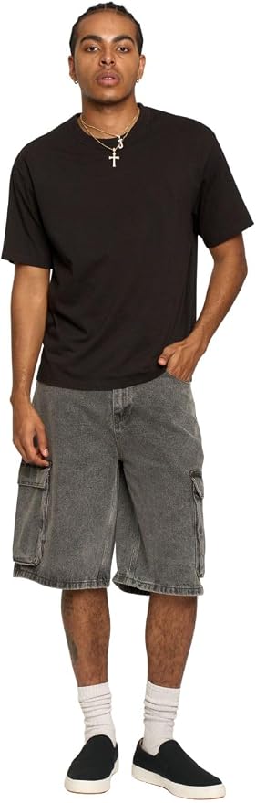 Cargo Pocket Baggy Stone Black Shorts
