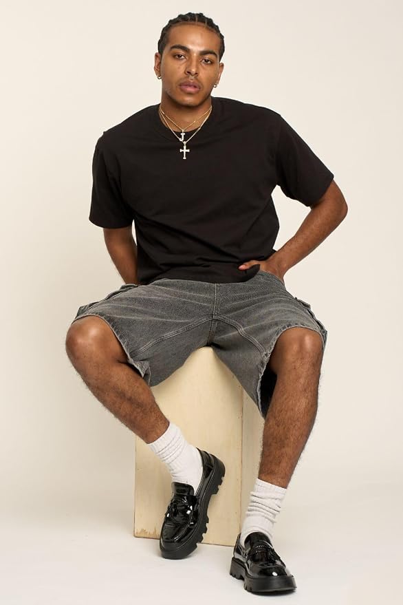 Cargo Pocket Baggy Stone Black Shorts