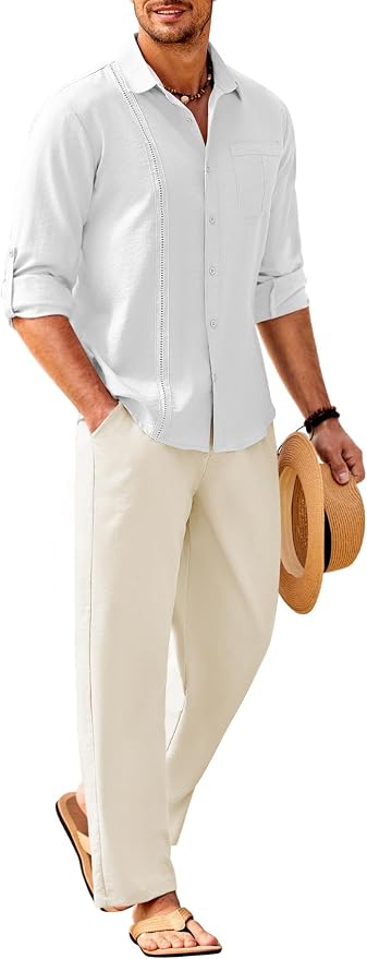 White Shirt/Beige Pants
