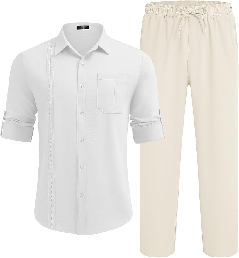 White Shirt/Beige Pants