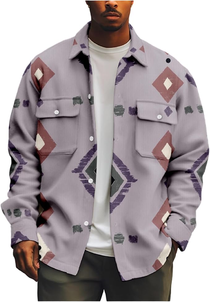 Mens Retro Aztec Ethnic Print Shirt Jacket 19