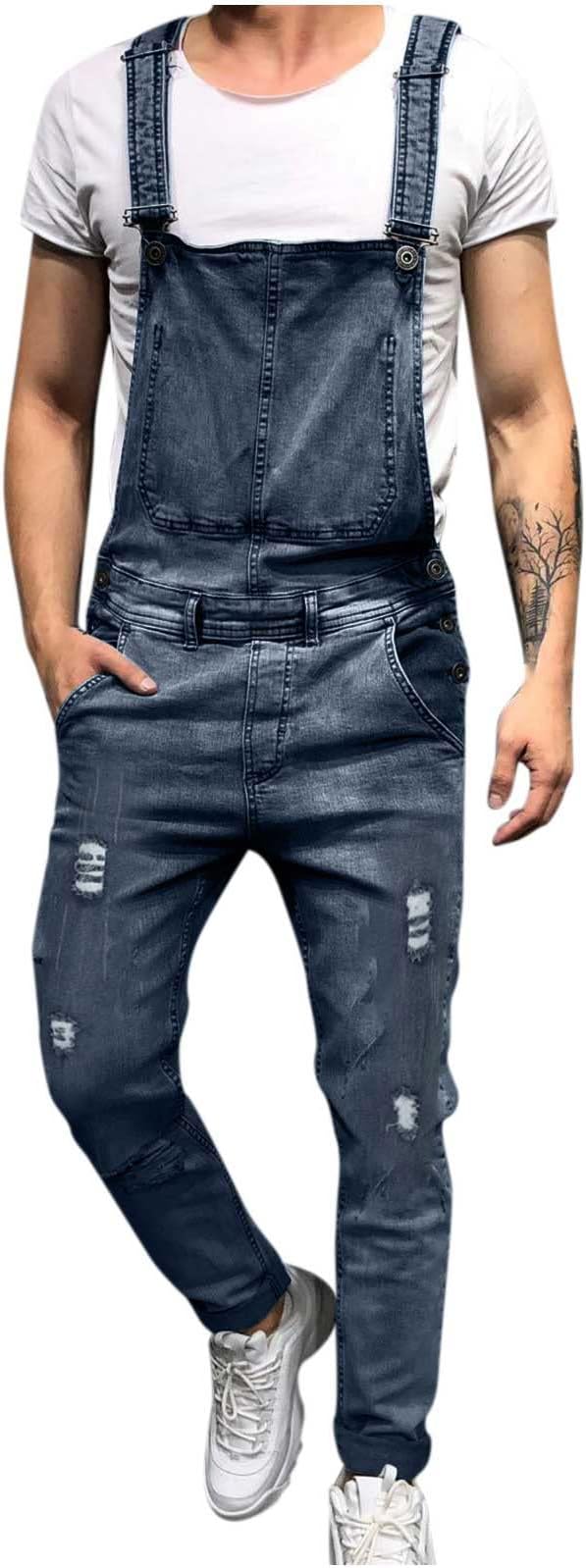 14#slim Fit Suspenders Overalls-blue