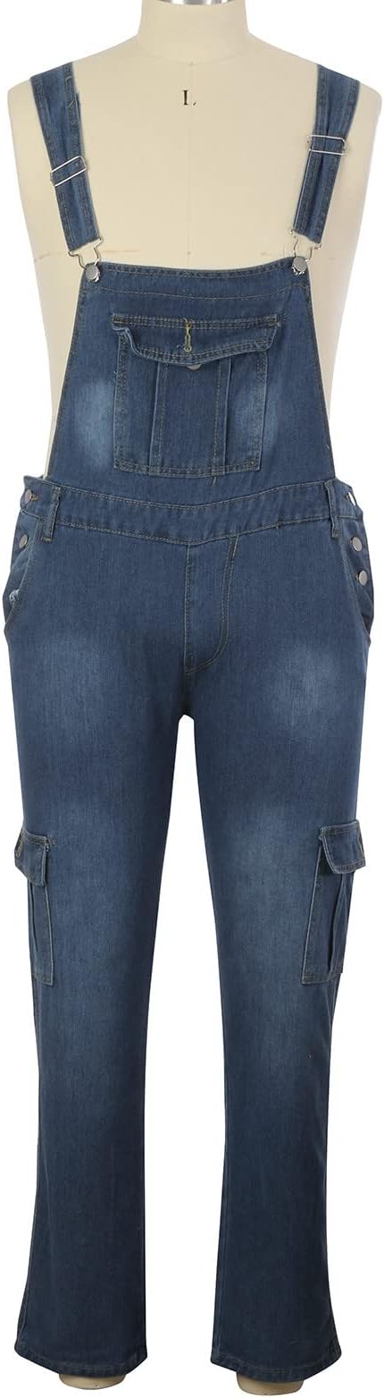 03#fashion Loose Denim Overalls-blue