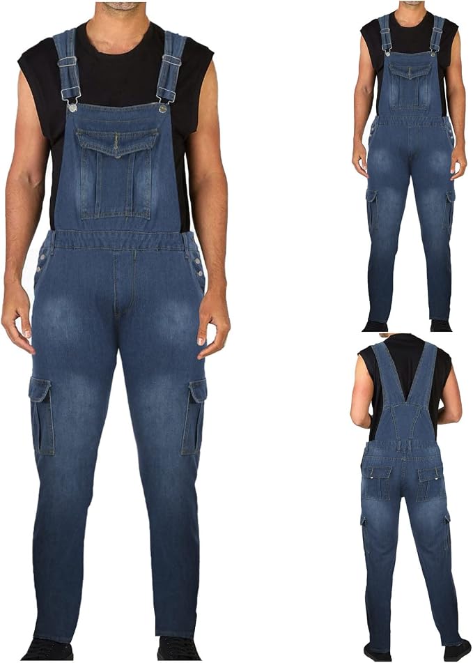 03#fashion Loose Denim Overalls-blue