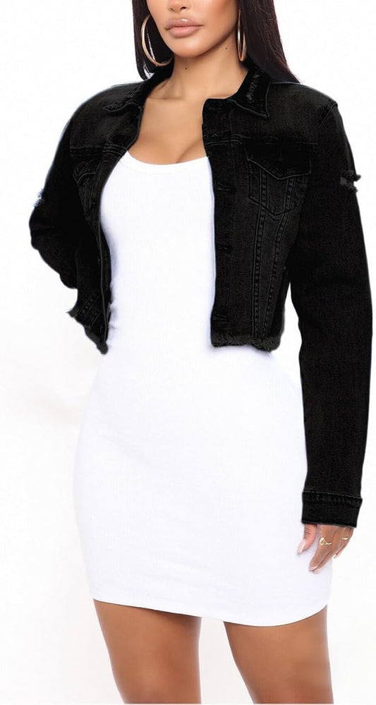 Black Cropped Denim Jacket