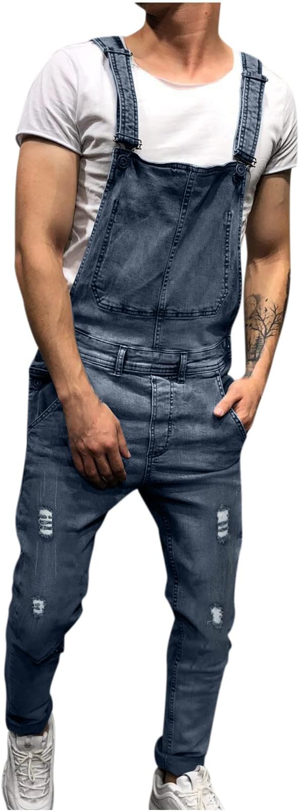 14#slim Fit Suspenders Overalls-blue