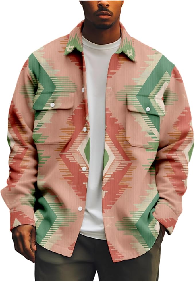 Mens Retro Aztec Ethnic Print Shirt Jacket 15