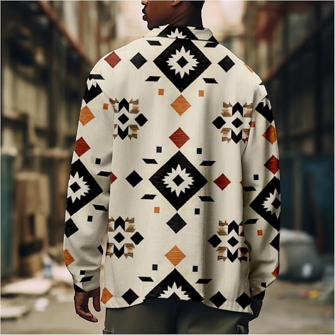 Mens Retro Aztec Ethnic Print Shirt Jacket 08