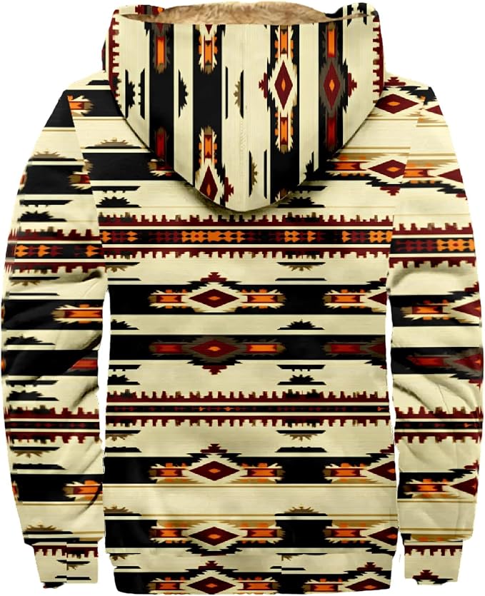 Retro Aztec Print Fleece Hooded Jacket 13