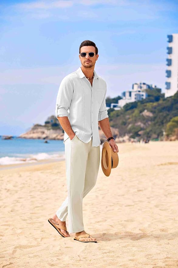White Shirt/Beige Pants