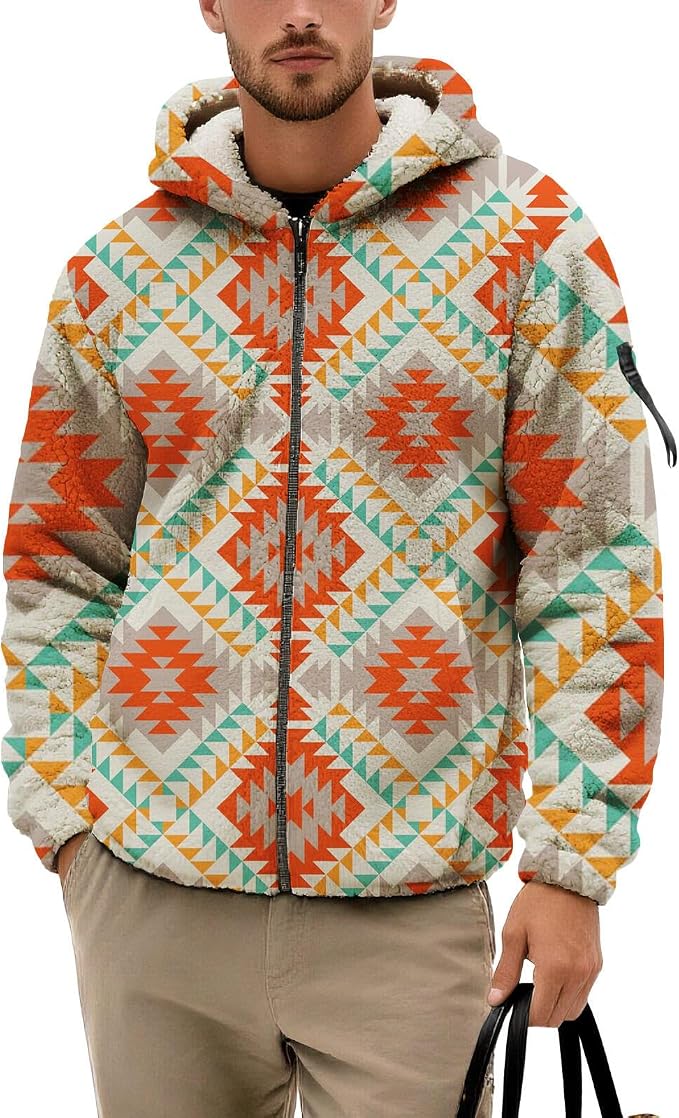 Mens Aztec Print Fleece Hoodie 08