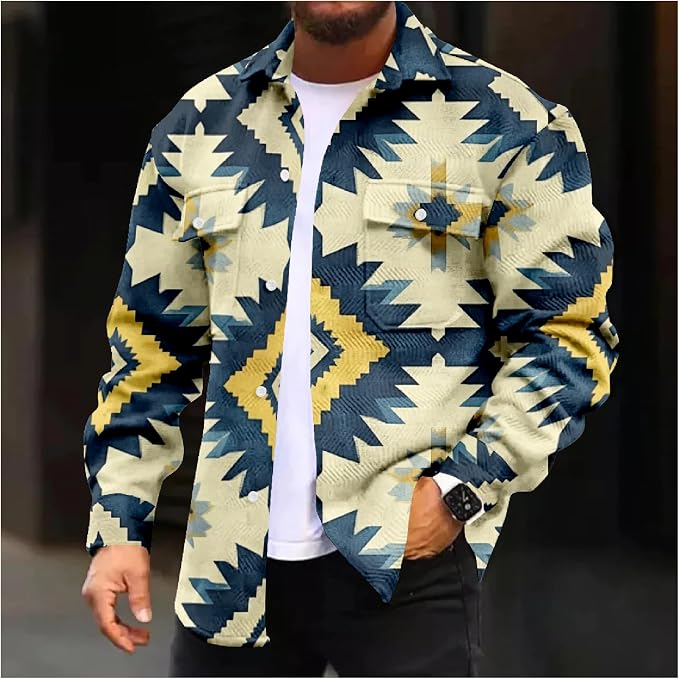 Mens Retro Aztec Ethnic Print Shirt Jacket 09