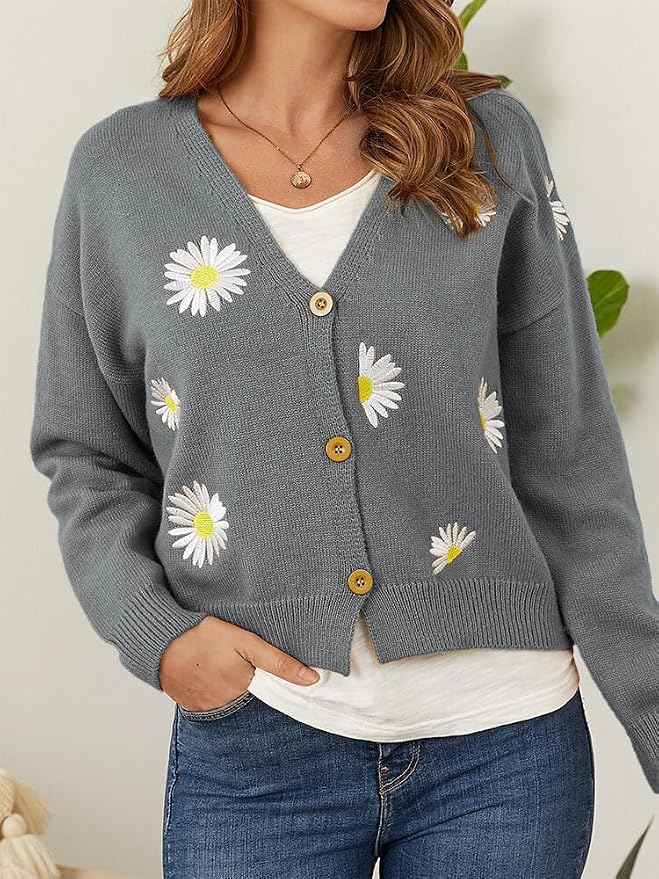 Daisy Floral Print Sweater Cardigan 06
