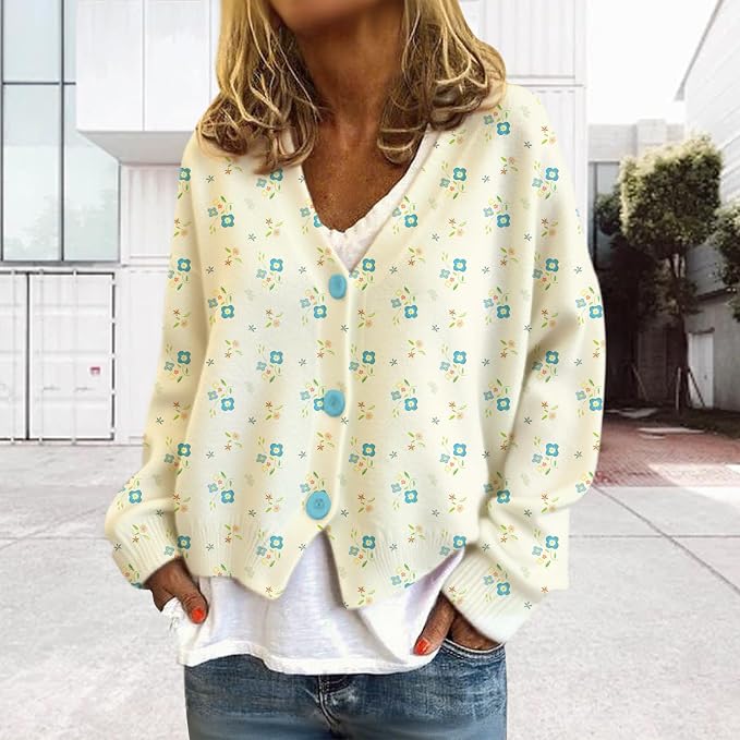 Womens Loose V-neck Cropped Cardigan 08