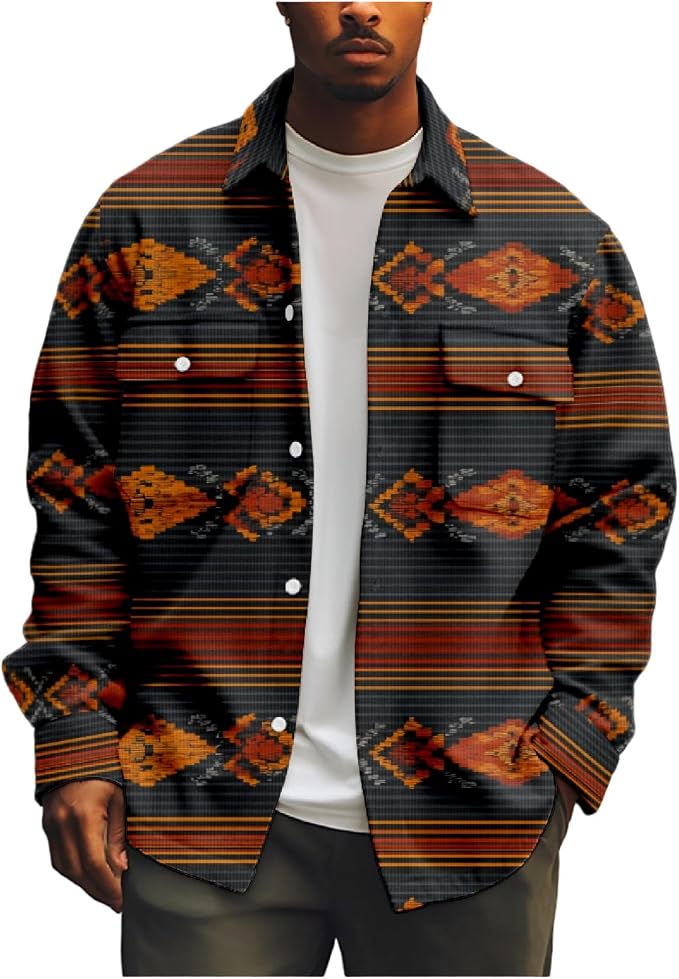 Mens Retro Aztec Ethnic Print Shirt Jacket 11