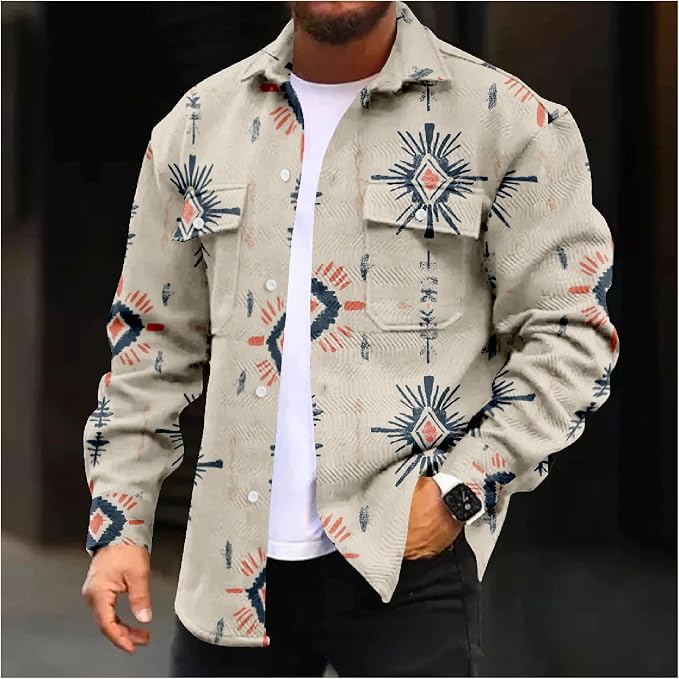 Mens Retro Aztec Ethnic Print Shirt Jacket 14