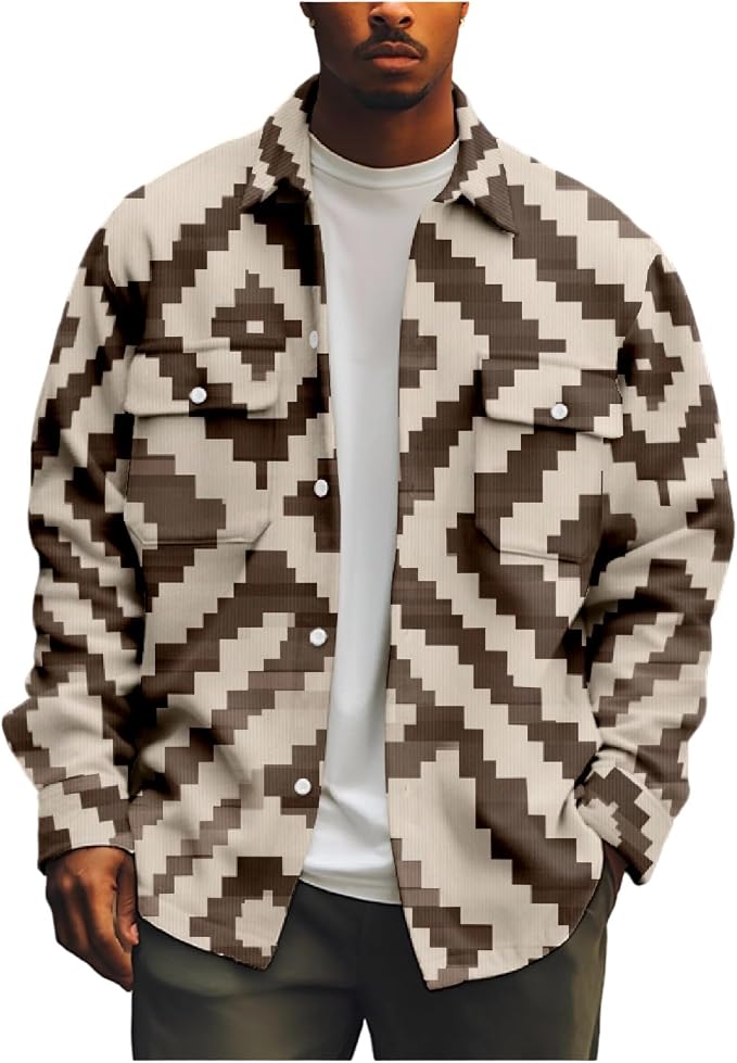 Mens Retro Aztec Ethnic Print Shirt Jacket 02