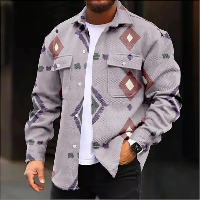 Mens Retro Aztec Ethnic Print Shirt Jacket 19