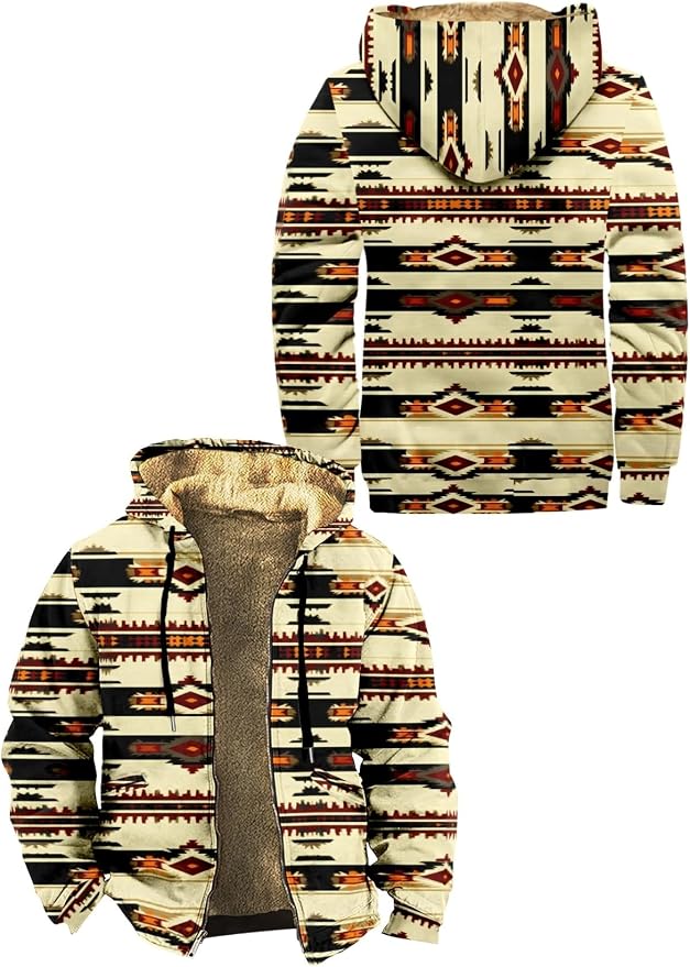 Retro Aztec Print Fleece Hooded Jacket 13