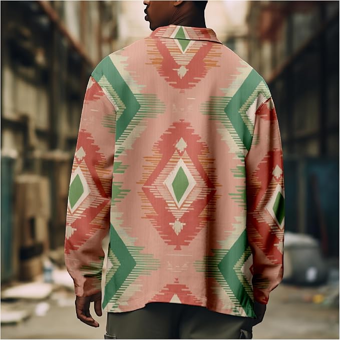 Mens Retro Aztec Ethnic Print Shirt Jacket 15