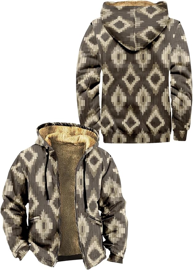 Retro Aztec Print Fleece Hooded Jacket 14