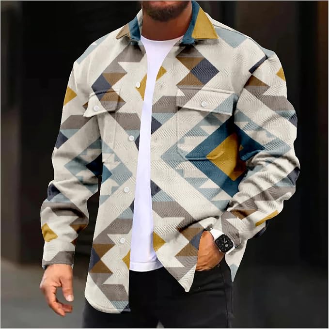 Mens Retro Aztec Ethnic Print Shirt Jacket 06