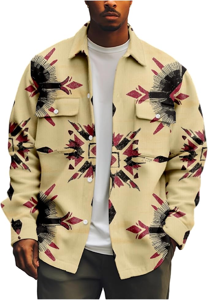 Mens Retro Aztec Ethnic Print Shirt Jacket 12