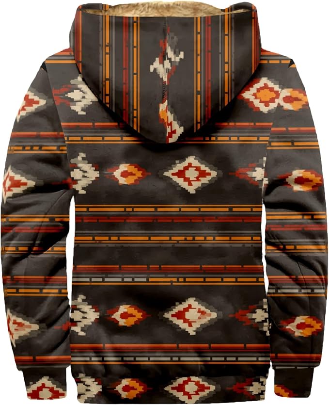 Retro Aztec Print Fleece Hooded Jacket 20