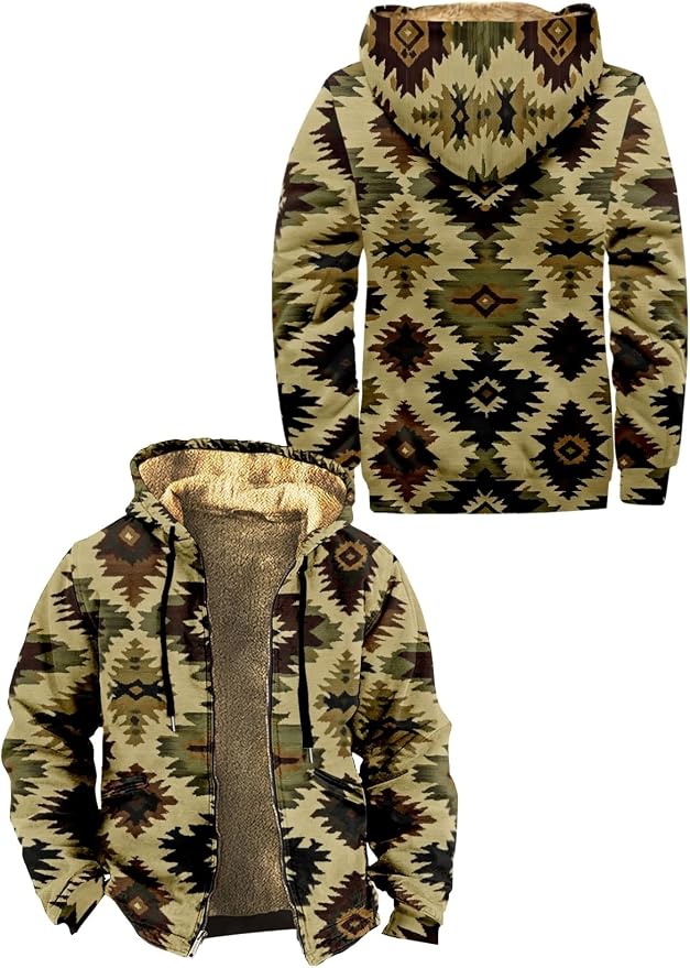 Retro Aztec Print Fleece Hooded Jacket 03