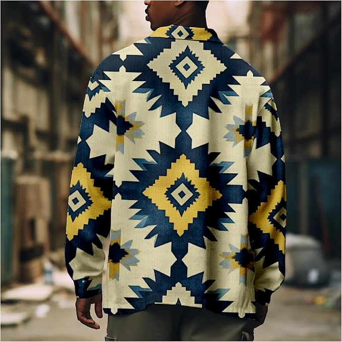 Mens Retro Aztec Ethnic Print Shirt Jacket 09