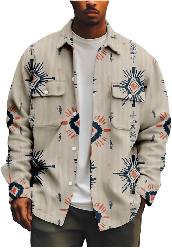 Mens Retro Aztec Ethnic Print Shirt Jacket 14