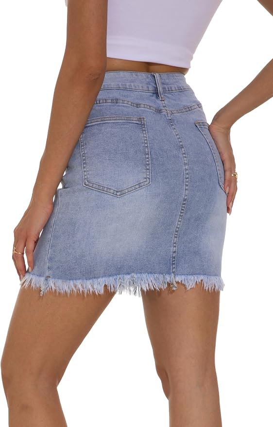 Raw Hem Light Washed Blue
