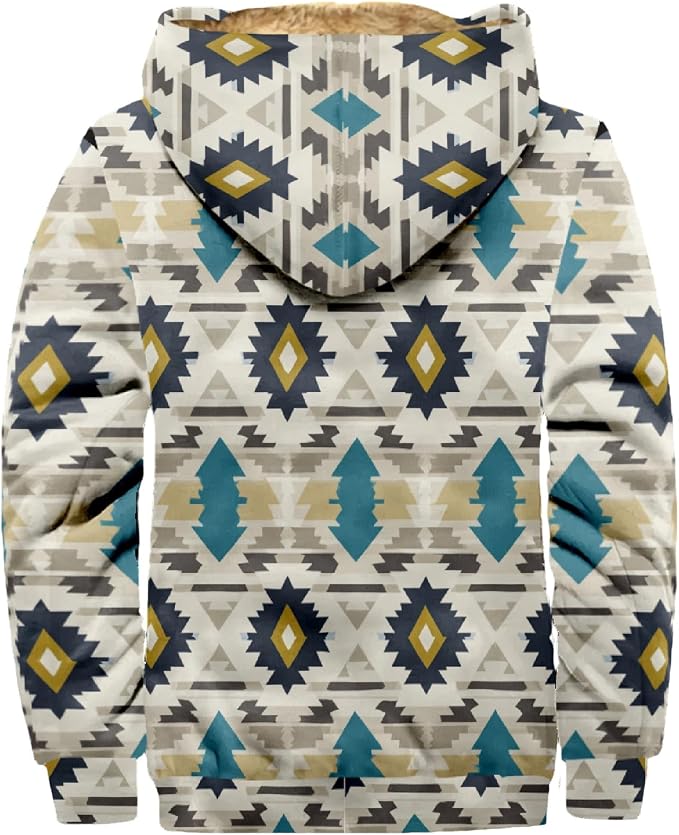Retro Aztec Print Fleece Hooded Jacket 16