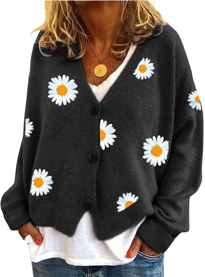 Daisy Floral Print Sweater Cardigan 03