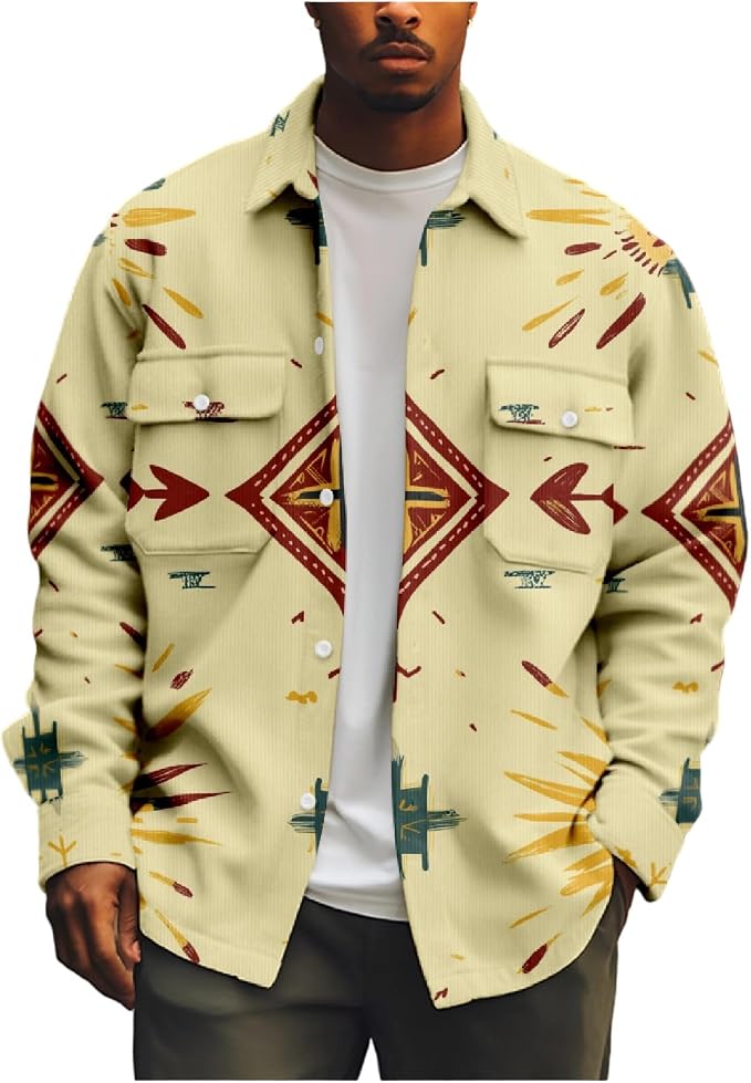 Mens Retro Aztec Ethnic Print Shirt Jacket 17