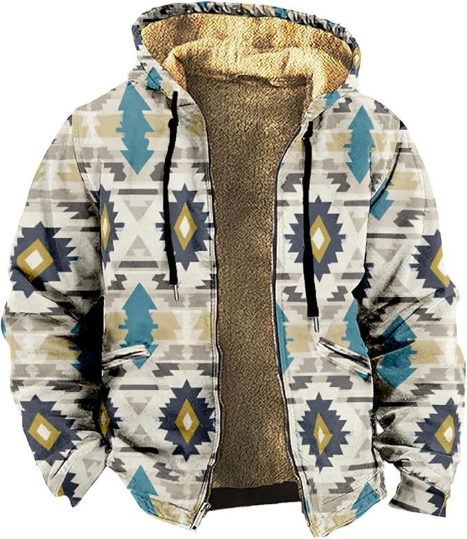 Retro Aztec Print Fleece Hooded Jacket 16