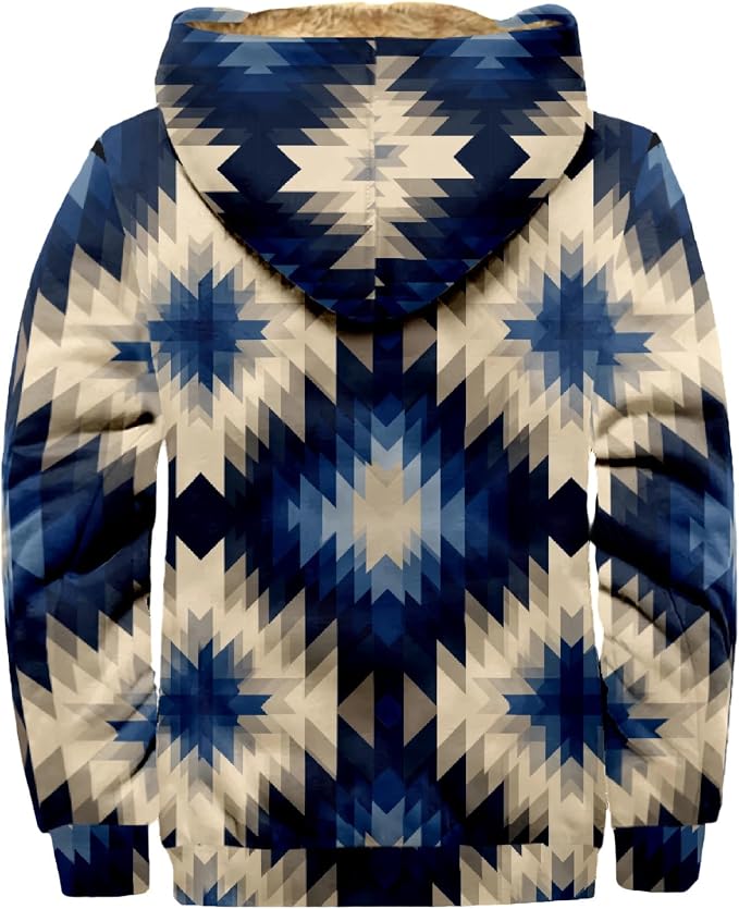 Retro Aztec Print Fleece Hooded Jacket 17