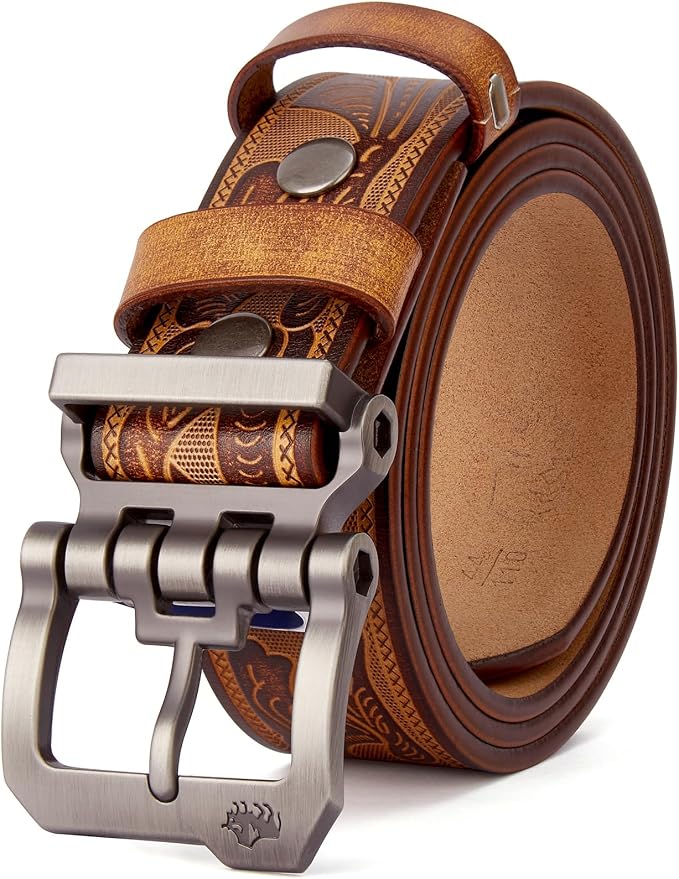 Silver Buckle+brown Printed Belt