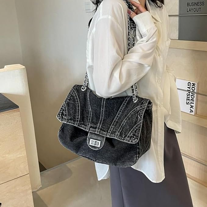 #C Black Denim Bag
