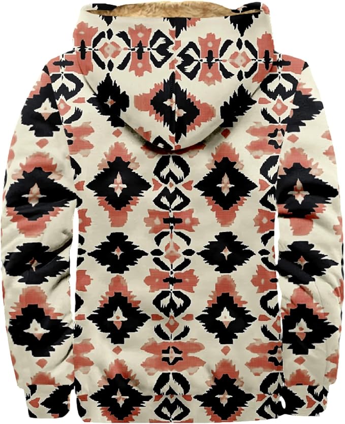 Retro Aztec Print Fleece Hooded Jacket 01