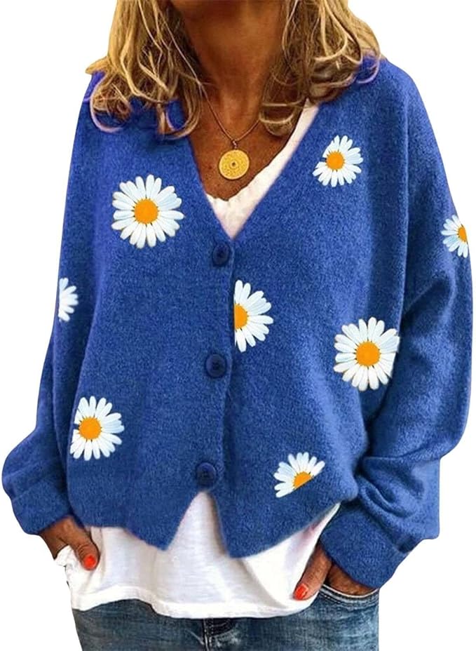 Daisy Floral Print Sweater Cardigan 04
