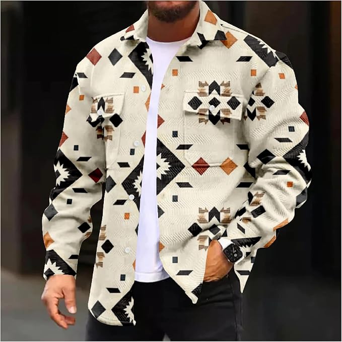 Mens Retro Aztec Ethnic Print Shirt Jacket 08