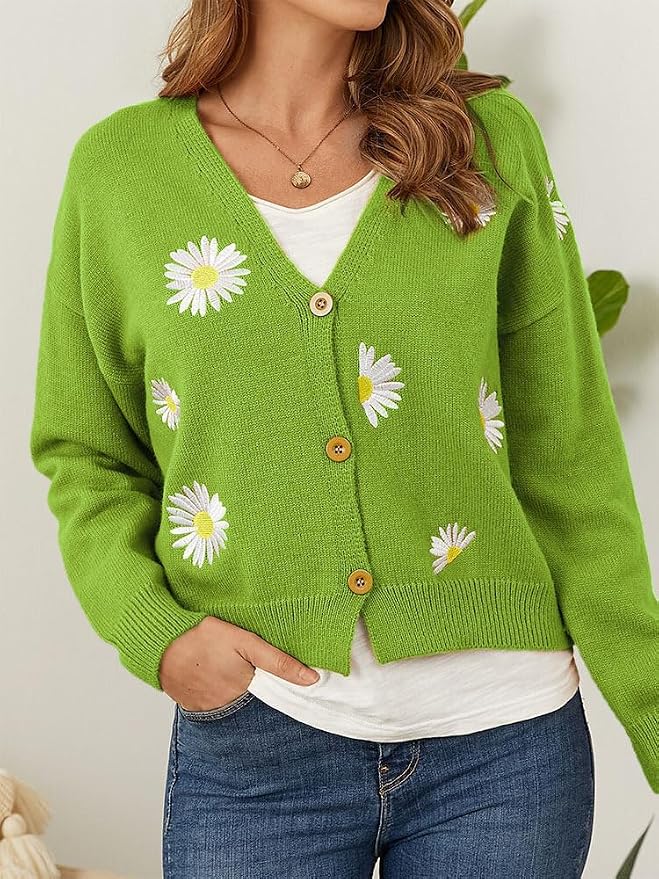 Daisy Floral Print Sweater Cardigan 01