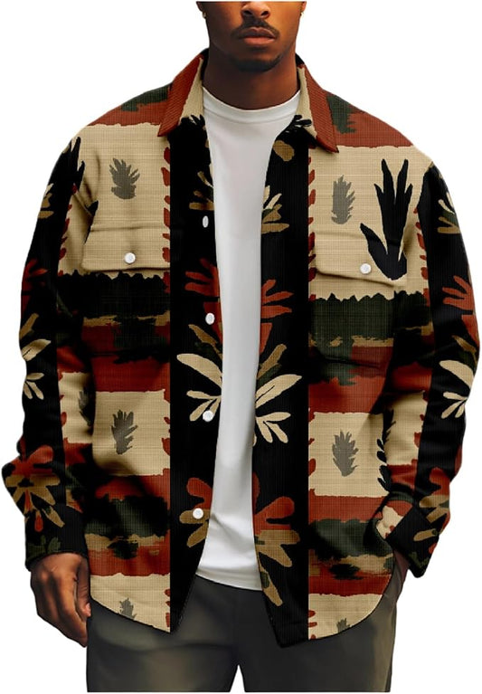 Mens Retro Aztec Ethnic Print Shirt Jacket 01
