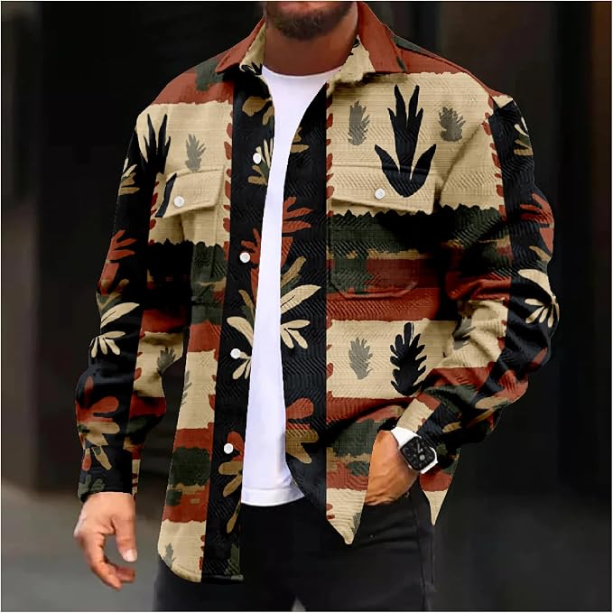 Mens Retro Aztec Ethnic Print Shirt Jacket 01