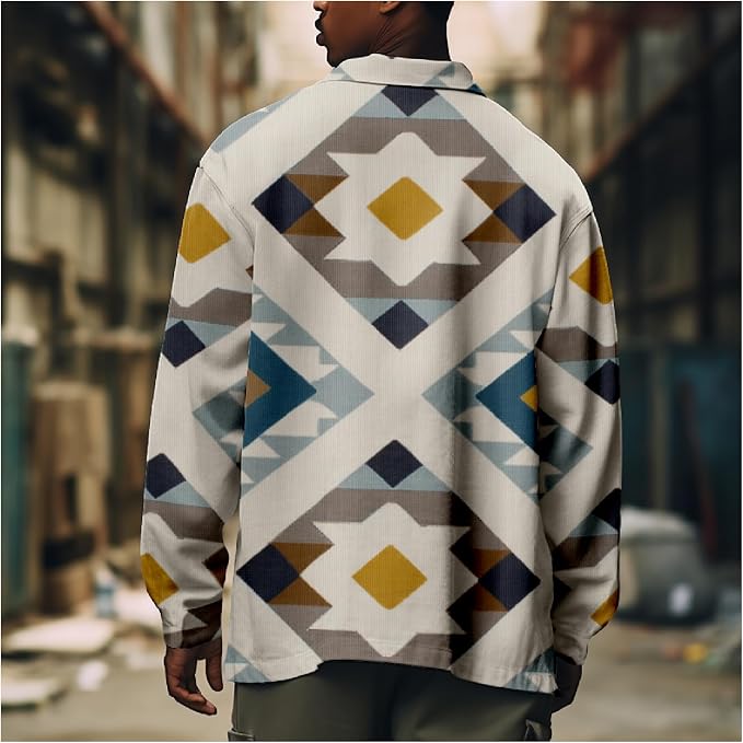 Mens Retro Aztec Ethnic Print Shirt Jacket 06