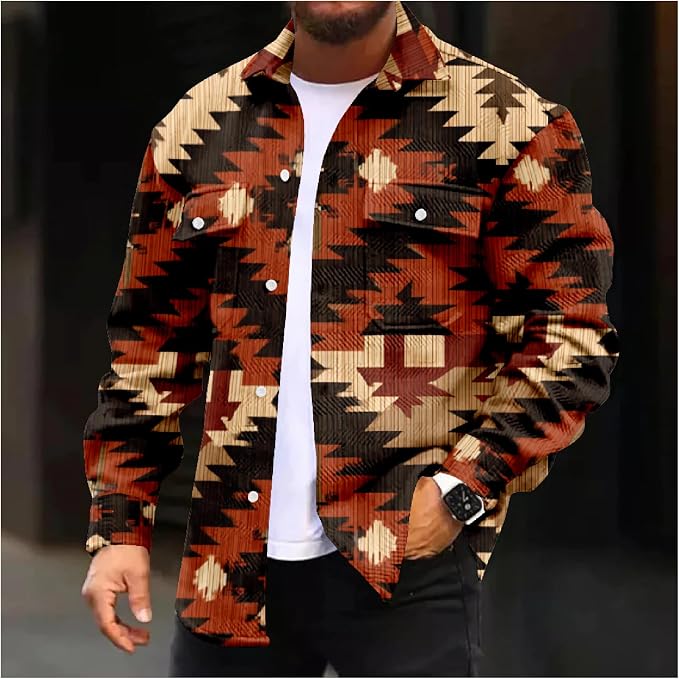 Mens Retro Aztec Ethnic Print Shirt Jacket 10
