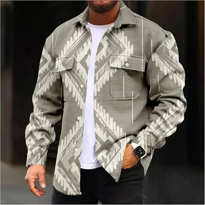 Mens Retro Aztec Ethnic Print Shirt Jacket 18